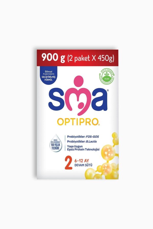 SMA OPTIPRO® 2 Bebek Devam Sütü 6-12 Ay 900 g (2 Paket X 450g): حليب أطفال غني بالعناصر الغذائية لدعم نمو وتطور طفلك الصغير من عمر 6 إلى 12 شهرًا